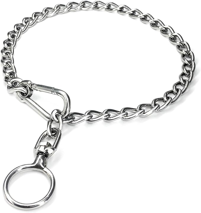 304 Stainless Steel Metal Chew Proof Dog Collar and Leash Extension - Anti Winding, Training and Walking (Small: 18in x 2.5mm, Neck Max 16in)