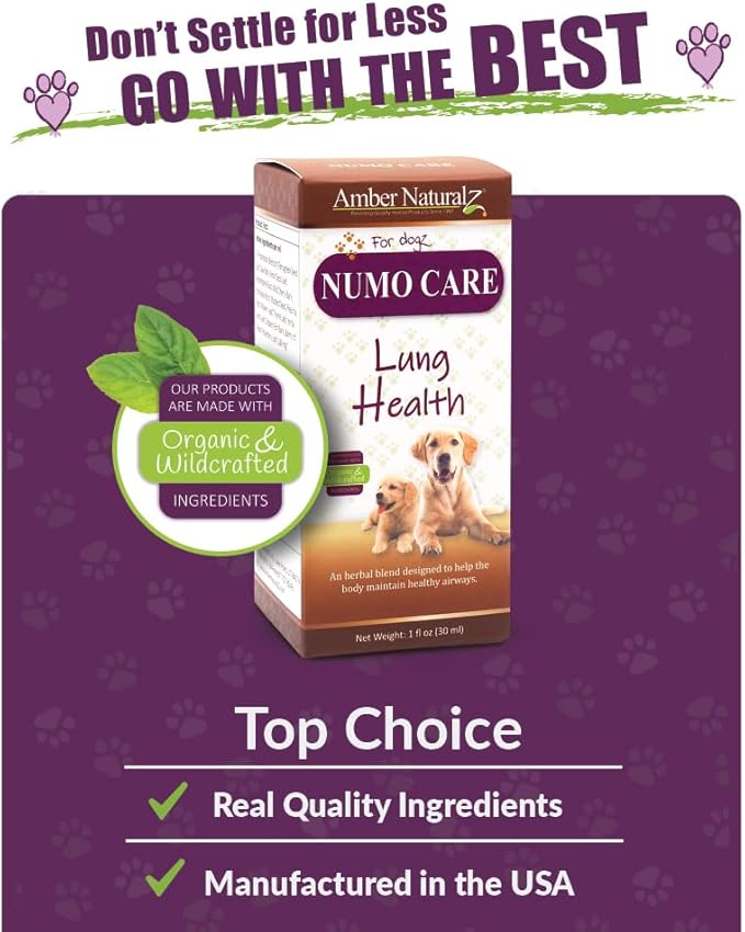 Amber NaturalZ Numo Care Respiratory Support for Dogs | Herbal Formula to Help Maintain Normal Lung Function, Clear Airways, and Immune Health | Natural Aid for Breathing Comfort 1 Fluid Ounce