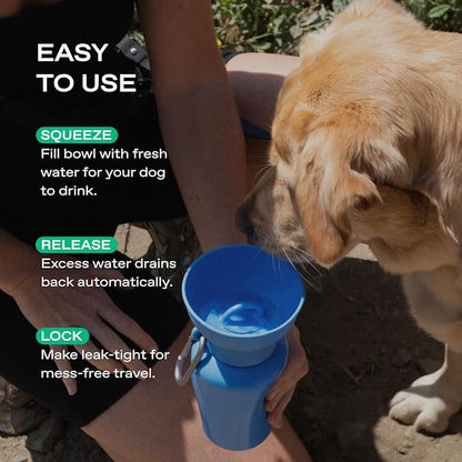 Springer Flip Dog Water Bottle | Portable Drinking Feeder with Foldable Food-Grade Silicone Bowl | One-Hand Squeeze & Leak-Proof | BPA-Free 20oz | Walking, Hiking & Camping | Puppy Essentials