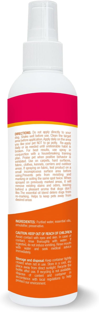 Dog Potty Training Spray No Pee No Poop, 8 Fl Oz, Non Toxic Spray for Dogs Only, Natural Pee Deterrent, Prevents Urine Marking and Pooping, Indoor Outdoor House Training Aid