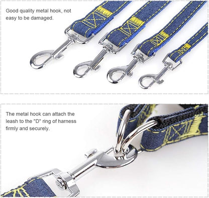 Denim Pet Dog Collar Harness Leash Set for Puppy Dog Cat, Adjustable Dog Harness Vest Collar Lead S/M/L/XL