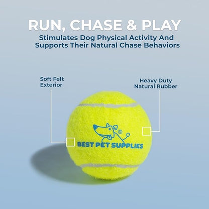 Best Pet Supplies Interactive Squeaky Dog Chew Toy, Ideal Dog Toys for Chewers, Small, Medium & Large Dogs, and Fetch Lovers - Tennis (Yellow), Medium (Pack of 4)