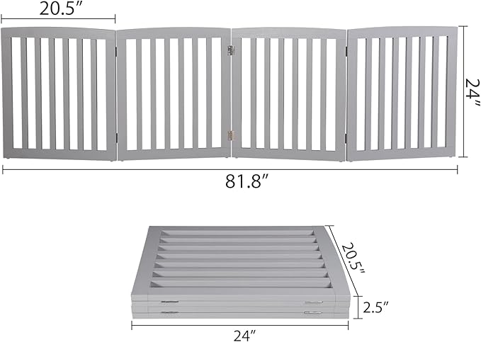 Freestanding Dog Door Indoor Folding Puppy Gate for Doorways Stairs 4-Panel Wood Pet Safe Barrier Fence for Hallways, Gray