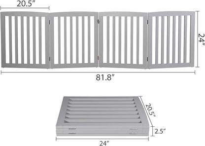 Freestanding Dog Door Indoor Folding Puppy Gate for Doorways Stairs 4-Panel Wood Pet Safe Barrier Fence for Hallways, Gray
