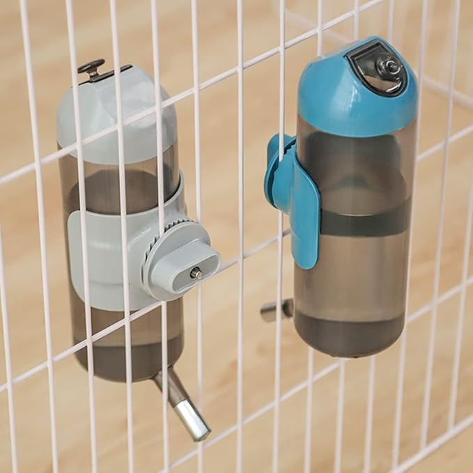 Pet Water Bottle Hanging Dog Water Dispenser Kennel Drinker Kettle Feeder BPA Free Cage Crate Hutch Puppy Cat Rabbit (24oz, Gray)