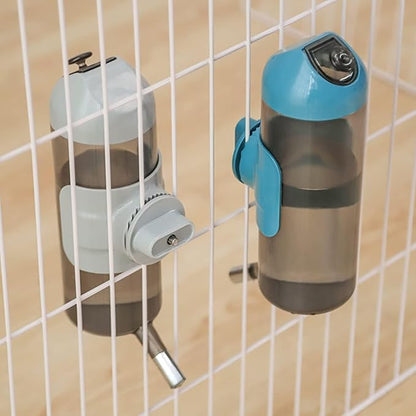 Pet Water Bottle Hanging Dog Water Dispenser Kennel Drinker Kettle Feeder BPA Free Cage Crate Hutch Puppy Cat Rabbit (24oz, Gray)
