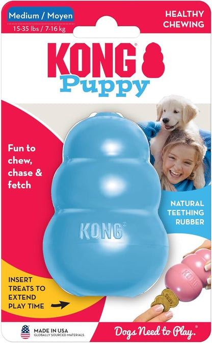 KONG Puppy - Natural Teething Rubber Chew Toy for Dogs - Stuffable Dog Toy for Extended Playtime - Chew & Fetch Toy for Puppies - for Medium Puppies - Blue