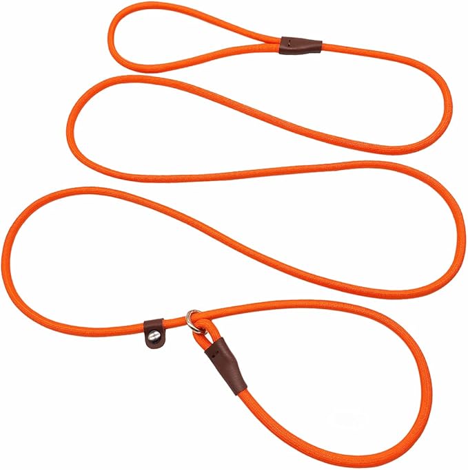 MayPaw Slip Lead Control Leash for Dogs No Pull, 13+ Colors Classic Dog Lead 7FT Pet Slip Leash, 1/4” Rope Leashes for Small Medium Animals Orange