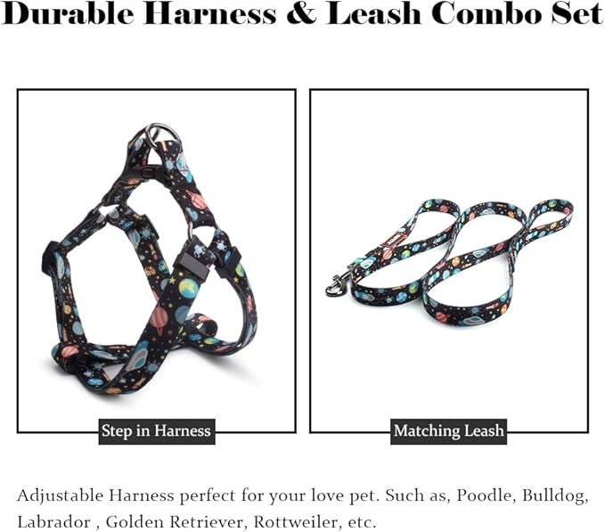 QQPETS Dog Harness Leash Set Adjustable Heavy Duty No Pull Halter Harnesses for Small Medium Large Breed Dogs Back Clip Anti-Twist Perfect for Walking (S(14"-20" Chest Girth), Space)