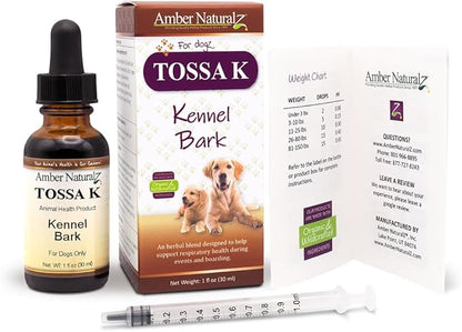 Amber NaturalZ Tossa K Kennel Bark Herbal Supplements for Dogs and Puppies | Canine Herbal Blend for Respiratory Health | 1 Fluid Ounce Glass Bottle | Globally Sourced Ingredients | Made in The USA