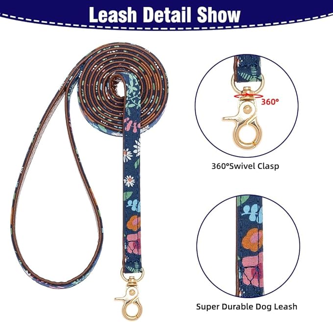 EXPAWLORER Dog Collar and Leash Set - Classic Plaid Dog Bow Tie and Dog Bandana Collar with Bell, Dog Leash Tangle Free, Adjustable Collars for Small Medium Large Dogs Cats, Holiday Ideal Gift
