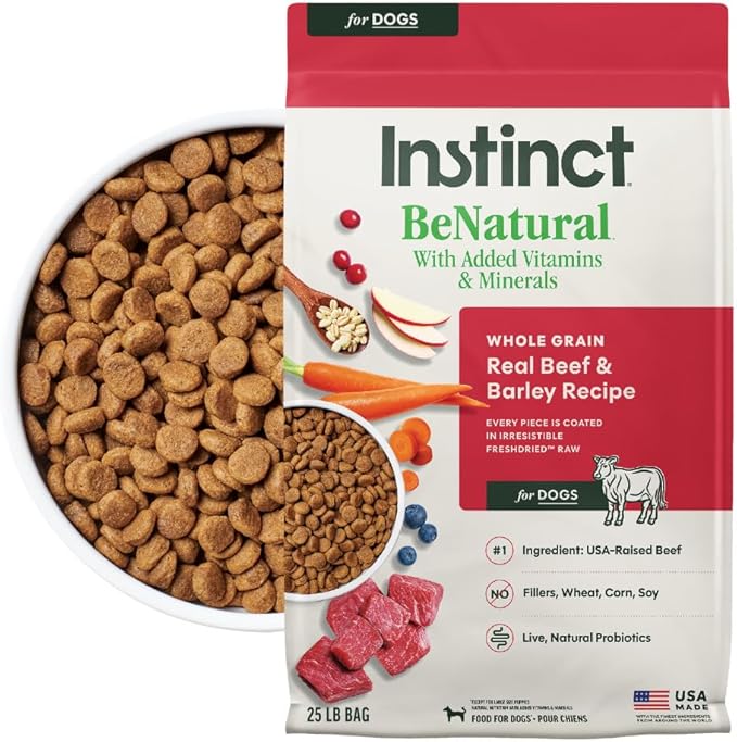 Instinct BeNatural, Natural Dry Dog Food, Raw Coated Kibble, Whole Grain - Real Beef & Barley, 25 lb. Bag