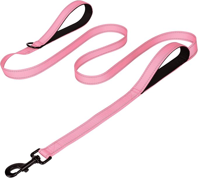 Joytale Dog Leash Heavy Duty for Large Dogs that Pull, Double Handle for Traffic Control, Double-Sided Reflective Leashes for Large Medium Dogs Night Safety, 6FT, Pink