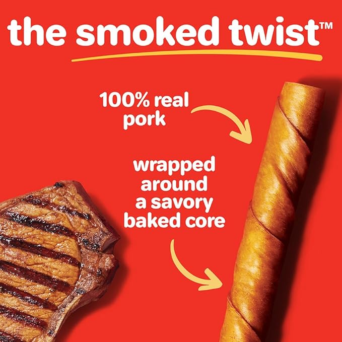 HARTZ Oinkies Natural Smoked Pig Skin Twist Dog Treat Chews - 10 Pack