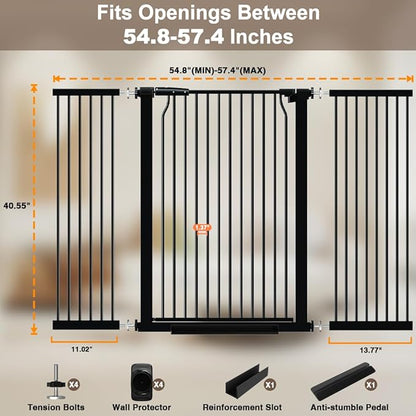 40.55" Extra Tall Baby Gate for Doorways, 54.8-57.4 in Wide Dog Gate Indoor, Walk Through Tall Pet Gates No Drilling, Pressure Mounted Child Safety Gate with Door for House Doggie, Black