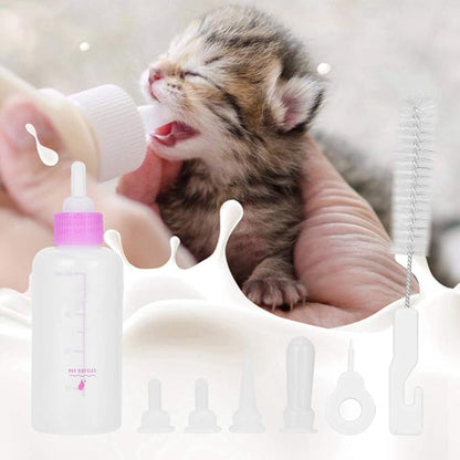 6PCS Set Pet Puppy Kitten Feeding Bottle, Small Dog Cat Milk Nursing Care Kit Liquid Feeding Supplies 60ml with Replacement Nipples