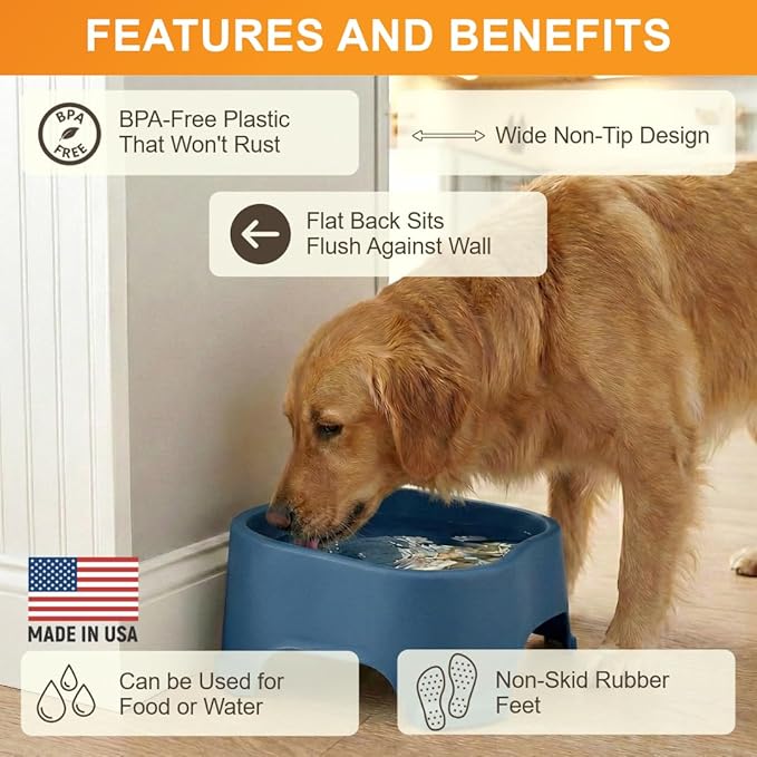 Neater Pet Brands Extra Large Water Bowl for Dogs, Outdoor Dog Water Bowl (1.25 Gallon XL Capacity), Big Trough Style Food Dish for Indoors or Outside, No Spill Large Dog Bowls, Dark Blue
