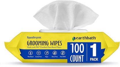 earthbath Dog Grooming Wipes - Dog Wipes for Paws and Butt, Pet Wipes for Dogs & Cats, Helps Itchy & Dry Skin -Fragrance Free, 100 Count (1 Pack)