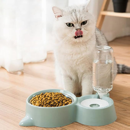 Dog Bowls, Puppy Cat Food and Water Bowl Set with Water Dispenser and Stainless Steel Bowl Detachable Gravity Pet Feeder and Waterer Set for Cats Dogs Puppy Rabbit (Blue)