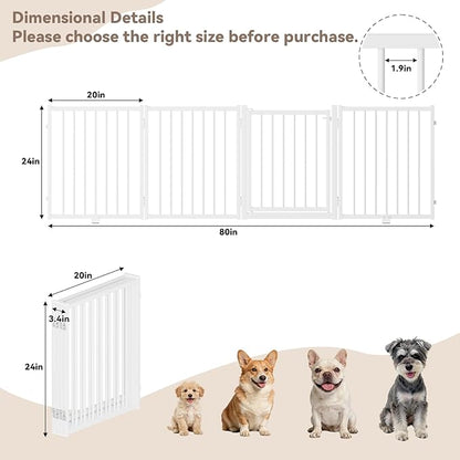 SNUOWU Full Metal Freestanding Dog Gate with Door, 24'' Height Foldable Pet Dog Fence for Indoor & Outdoor, 4 Panels Extra Wide Free Standing SmallDog Gates for Doorways,House,Stairs,Porch,Deck,Yard