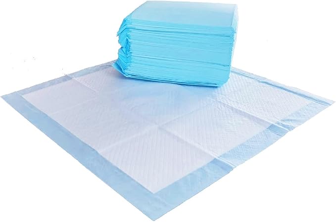 Amazon Basics Scented Dog and Puppy Potty Training Pee Pads, 5-Layer Leak-Proof Super Absorbent with Quick-Dry Surface, Regular Size 22 x 22 Inch, Blue & White, 50 Count
