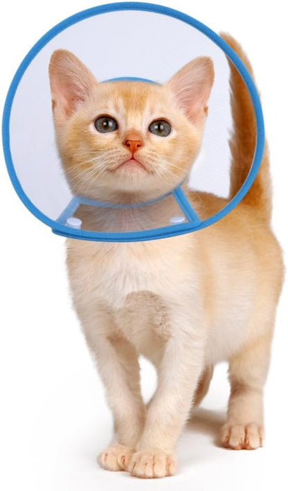 Cat Cone Collar, to Stop Licking, Recovery Elizabethan After Surgery, Clear Soft Neck E-Collar, Not Block Vision, for Kitten Puppy Dog Pet in Surgery Remedy - S in Blue