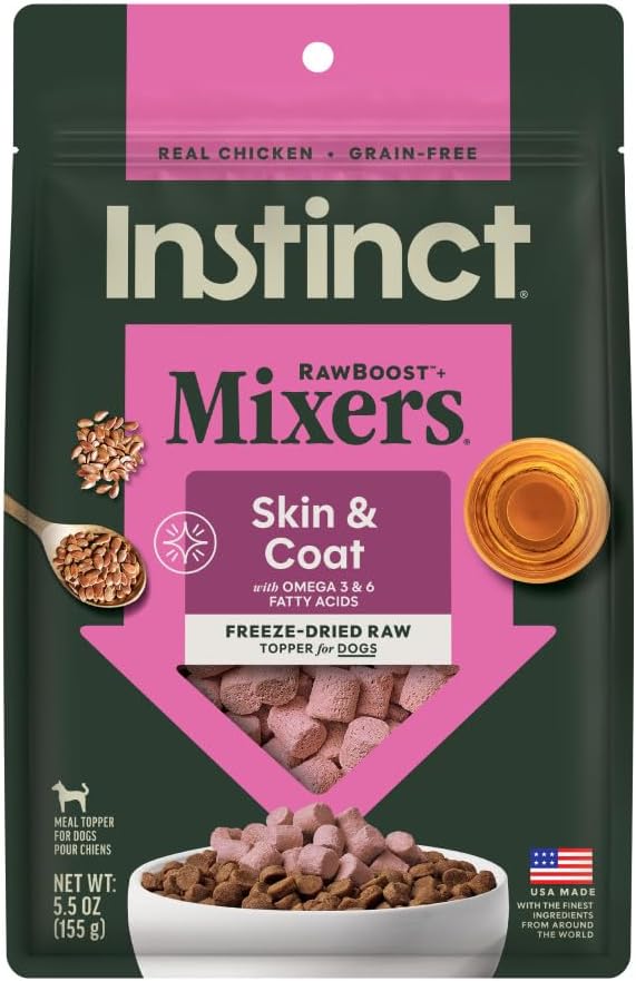 Instinct RawBoost Functional Mixers, Freeze Dried Dog Food Topper, Grain-Free, Real Chicken - Skin & Coat Health, 5.5 oz. Bag