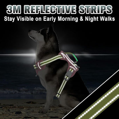 BARKBAY No Pull Dog Harness Large Reflective Dog Harness with Front Clip and Easy Control Handle for Walking Training Running with ID tag Pocket(Baby Pink & Sunlight,L)