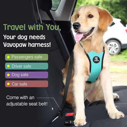 VavoPaw Dog Seat Belt, Safety Vest Dog Car Harness with Adjustable Buckle Dogs Seat-Belt for Vehicle Nylon Pet Safety Seats Belts Heavy Duty(L, Blue)
