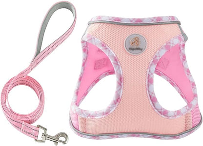 Hipubby Dog Harness Small Sized and Leash Set, No Pull Soft Mesh Puppy Vest, Reflective Breathable Lightweight Pet Harness, Harness for Small Medium Dogs and Cats - Light Pink XS