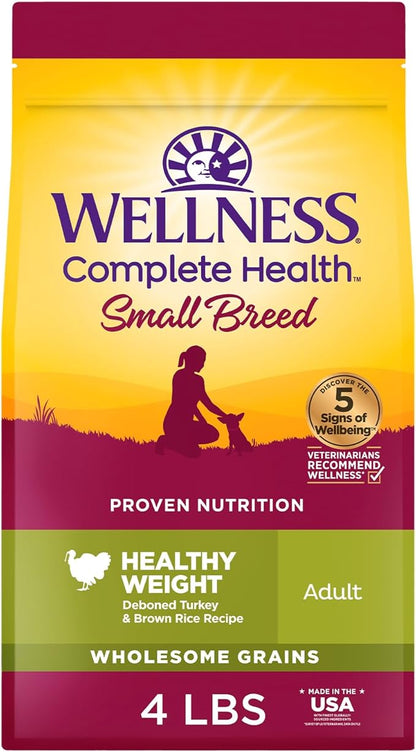 Wellness Complete Health Healthy Weight Small Breed Adult Dry Dog Food, Wholesome Grain Kibble, Natural, Turkey and Brown Rice Recipe, 4 lb Bag