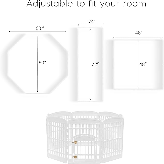 IRIS USA Dog Playpen with Door, 34” 8 Panel Pet Exercise Pen – Indoor Outdoor Puppy Play Pen, Portable Plastic Pet Fence for Small Medium Dogs, Foldable 63” x 63” x 34”, White