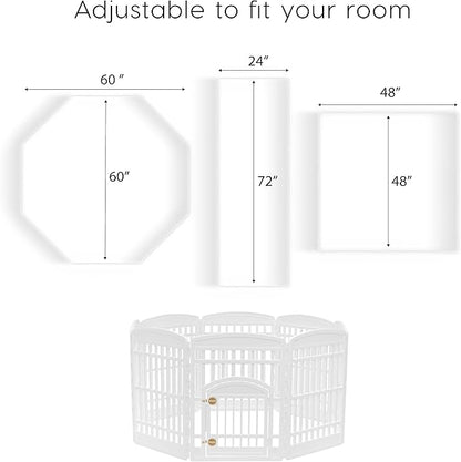 IRIS USA Dog Playpen with Door, 34” 8 Panel Pet Exercise Pen – Indoor Outdoor Puppy Play Pen, Portable Plastic Pet Fence for Small Medium Dogs, Foldable 63” x 63” x 34”, White