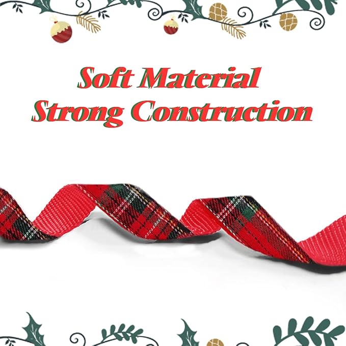 azuza Christmas Dog Collar and Leash Set, Buffalo Plaid Dog Collar with Matching Leash for Small Dogs, Great for Christmas, New Year, Festivals and Daily Use