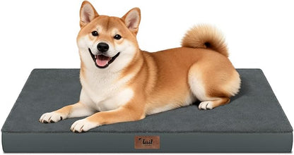 Plush Dog Bed for Medium Dogs, Waterproof Dog Crate Mat Orthopedic Egg Crate Foam Pet Bed with Washable Removable Oxford Cover, Gray