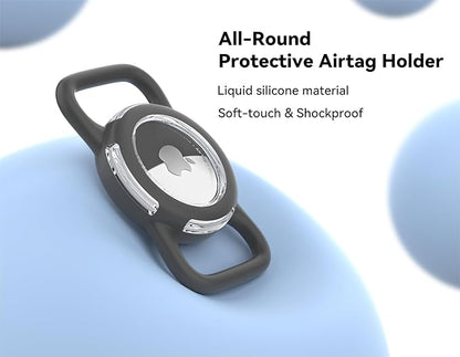 Waterproof Airtag Holder for Dog Collar, Soft Full-Body Protective Airtag Holder for Dog & Cat Collars, Ultra-Durable, Easy Installation, Lightweight Clear Airtag Case (Black, Regular)