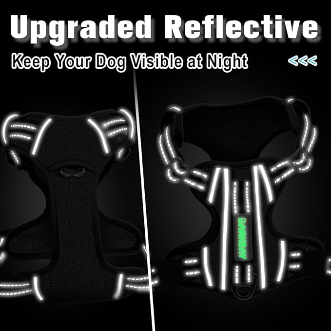 BARKBAY Dog Harness No Pull with ID Tag Pocket - Heavy Duty, Reflective, Easy Control for Large Dogs(Black,XS)