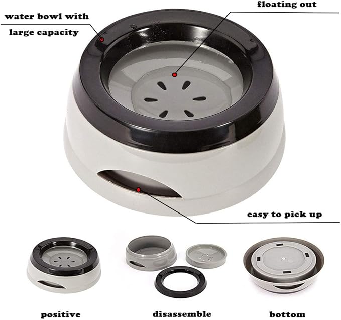 Love Dream No Spill Dog Water Bowl, No Drip Dog Slow Water Feeder No Slip Vehicle Carried Pet Water Dispenser 25 oz with Floating Disk Slow Drinking Bowl for Dogs Cats (Gray)