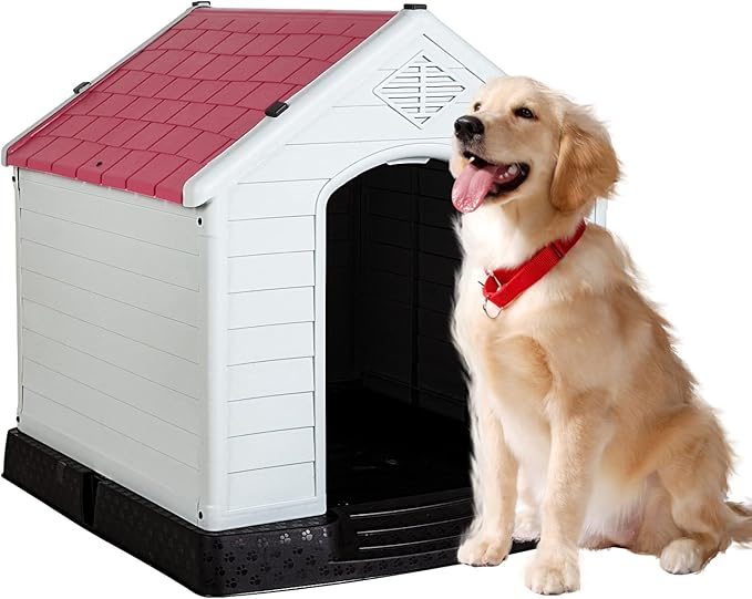BestPet Dog House Indoor Outdoor Insulated Kennel Durable Plastic Dog House for Small Medium Large Dogs Weather & Water Resistant Pet Crate with Air Vents and Elevated Floor