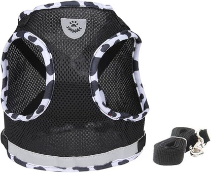 FEimaX Dog Harness and Leash Set for Walking, Soft Mesh Adjustable Easy Control Lightweight Cat Vest Harnesses with Reflective Strips, Escape Proof Small Dogs Cats Vests (Cowblack, Large)