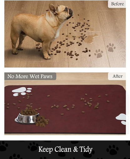 Pet Feeding Mat-Absorbent Dog Mat for Food and Water Bowl-No Stains Quick Dry Water Dispenser Mat-Dog Accessories Pet Supplies-Bowl for Messy Drinkers（RED,12"x19"