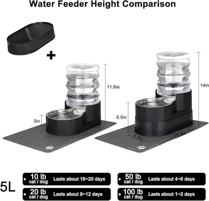 RIZZARI Automatic Cat Water Dispenser: Large 5L Black with Stainless Steel Bowl - Spill-Proof Design - Extra-Wide Elevated Feeder - Eases Drinking for Senior Dogs with Joint/Spine Issues - Home Use