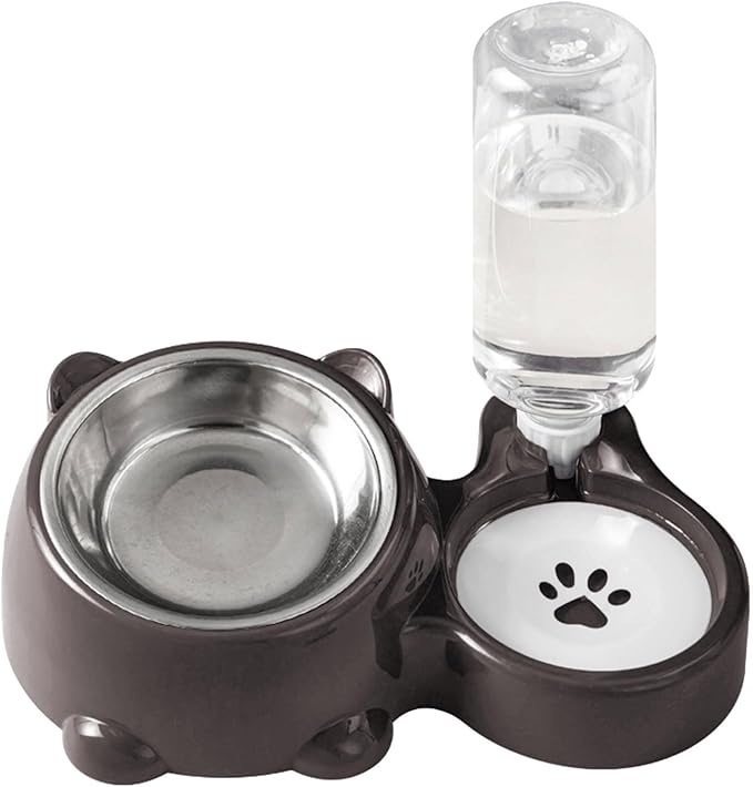 Compact Dog Feeding Station Automatic Water Bottle Removable Stainless Steel Dish Spill Design Double Dog Bowls with Water Bottle