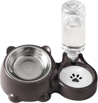 Compact Dog Feeding Station Automatic Water Bottle Removable Stainless Steel Dish Spill Design Double Dog Bowls with Water Bottle