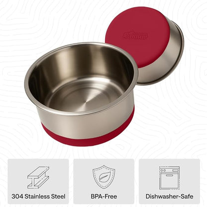 GORILLA GRIP Dog Bowls, Food Grade 304 Stainless Steel, Holds 6 Cups Each (48 fl oz) Food and Water Bowl for Feeding Dogs and Cats, Dishwasher Safe, Rust Resistant, BPA Free Rubber Base Set of 2 Red