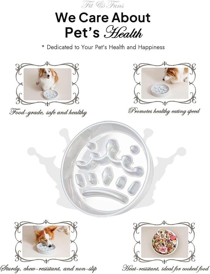 LE TAUCI Dog Bowls Slow Feeder Ceramic, 1.5 Cup Slow Feeding Bowl for Small and Medium Breed, Puzzle Dog Food Bowl for Fast Eater, Crown Silver