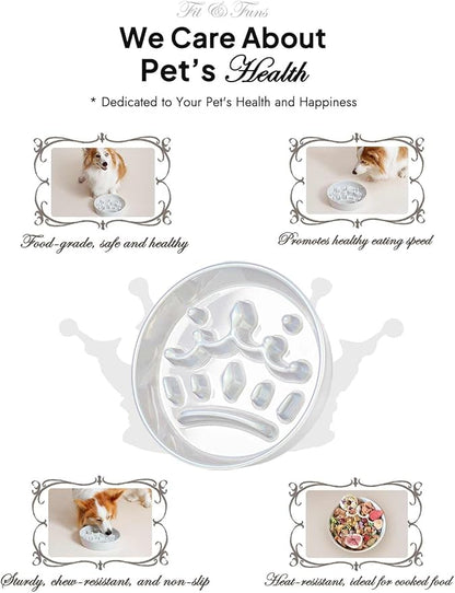 LE TAUCI Dog Bowls Slow Feeder Ceramic, 1.5 Cup Slow Feeding Bowl for Small and Medium Breed, Puzzle Dog Food Bowl for Fast Eater, Crown Silver