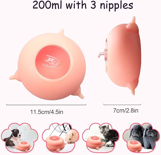 Kitten & Puppy Feeder Milk Nipple - 3 Nipple Bottles for Nursing & Multiple Puppies - Milk Replacer Formula