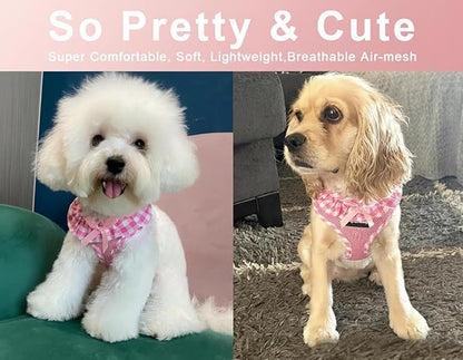 SuperBuddy Upgraded Soft Mesh Dog Harness, Super Breathable Lightweight Pet Harnesses for Puppy Dogs Outdoor Walking, Pink Dog Harness and Dog Leash Set Packing -Large