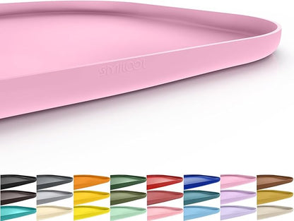 Smilool Silicone Pet Food Mat with Raised Edge for Food and Water Bowl, Dog Feeding Mats, Cat Food Trays for Floor Waterproof, Rubber Tray for Dogs and Cats, 19 x 12 x 0.7 Pink